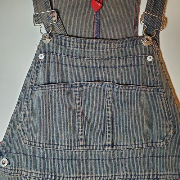 Vintage Sundance Denim Dress Bib Overall Maxi Cotton Brown Pinstripe Size 8 Y2K - Picture 7 of 11